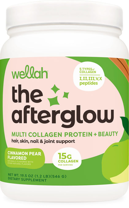 Wellah The Afterglow Multi Collagen Protein + Beauty (30 Servings, Cinnamon Pear) - Hair, Skin, Nail & Joint Support - Non-GMO and Gluten Free