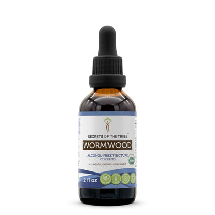 Secrets of the Tribe Wormwood USDA Organic | Alcohol-FREE Extract, High-Potency Herbal Drops, Stomach | Made from 100% Certified Organic Wormwood (Artemisia absinthium) Dried Herb 2 oz