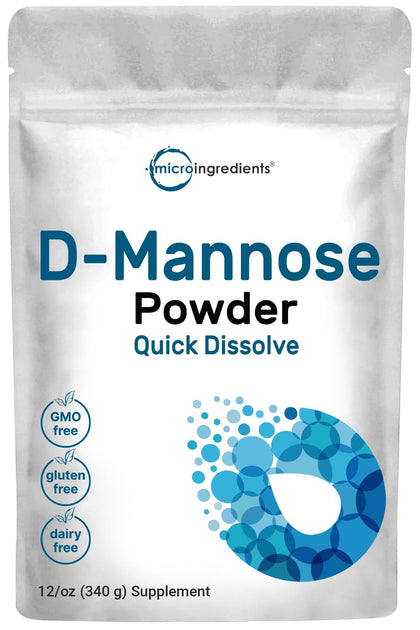 D Mannose Powder, 12* Ounces, Pure Mannose Supplement, Quick Water Soluble, Support Urinary Tract Cleanse & Bladder Health, Premium Mannose for Women and Men, Vegan Friendly