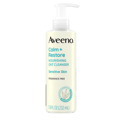 Aveeno Calm + Restore Nourishing Oat Face Cleanser for Sensitive Skin, Gentle Milky Cleanser with Nourishing Oat & Feverfew, to Preserve Skin's Moisture Barrier, Fragrance-Free, 7.8 fl. oz