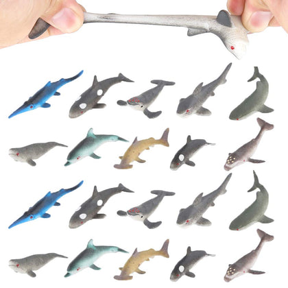 Shark Toy Figure, 20 Pack Rubber Bath Toy Set,Super Stretches Material TPR,ValeforToy Ocean Sea Animal Floating Bathtub Toy Party Favors,Realistic Shark Dolphin Whale Figure