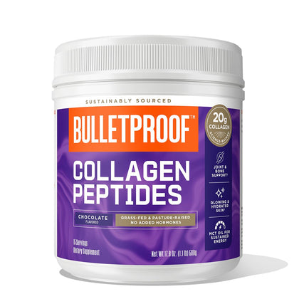 Bulletproof Chocolate Collagen Protein Powder with MCT Oil, 19g Protein, 17.6 Oz, Collagen Peptides and Amino Acids for Healthy Skin, Bones and Joints