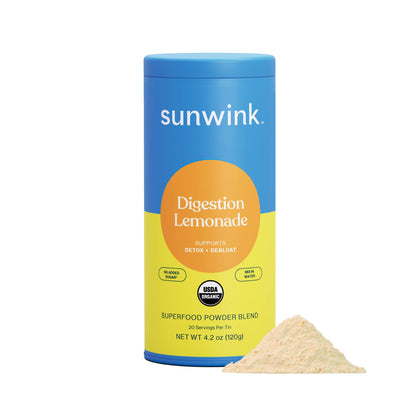 Sunwink Digestion Lemonade Powder - Organic Superfood Powder for Debloat & Gut Health - Plant-Based Support for Digestive Health with Amla Powder, Dandelion & Chicory Root Extract, 4.2oz (20 Servings)