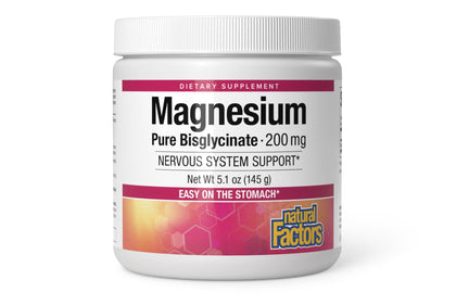 Natural Factors, Magnesium Bisglycinate Pure Powder for Nervous System Support, 200 mg, 5.1 oz