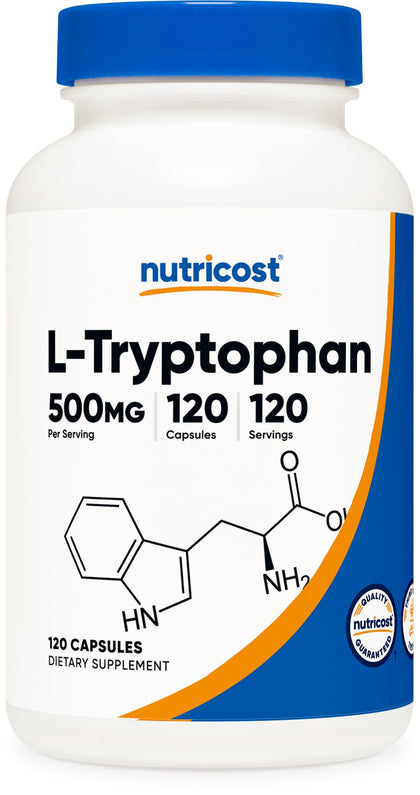 Nutricost L-Tryptophan 500mg, 120 Capsules - with BioPerine, Gluten Free, Non-GMO