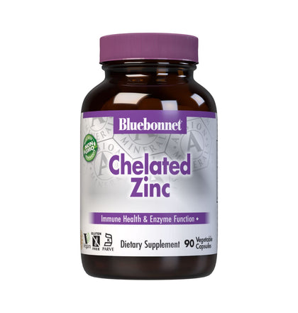 Bluebonnet Nutrition Albion Chelated Zinc, For Immune Health & Enzyme Function*, Soy-Free, Gluten-Free, Non-GMO, Kosher Certified, Dairy-Free, Vegan, 90 Vegetable Capsules, 90 Servings