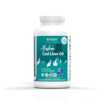 Jigsaw Health Alaskan Cod Liver Oil | 900 mg Omega-3s with EPA & DHA | 180 Softgels | 60 Servings