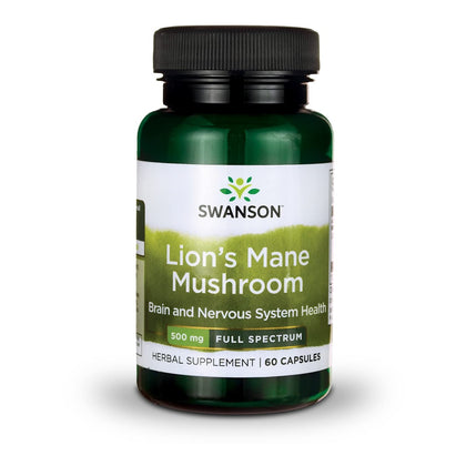 Swanson Lion's Mane Mushroom Capsules - 500 mg Each, 60 Capsules - Herbal Supplement Supporting Cognitive Function