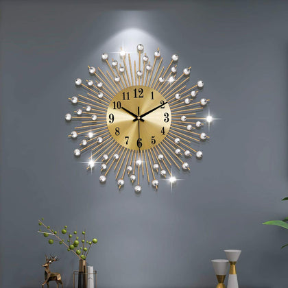 YIJIDECOR Large Wall Clocks for Living Room Decor Modern Gold Silent Wall Clock Battery Operated Non-Ticking for Bedroom Kitchen Home Decorative 14 Inch Round Metal Crystal Wall Watch for Office