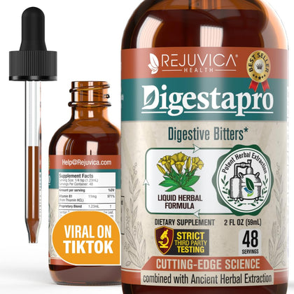 Rejuvica Health DigestaPro - Advanced Digestive Bitters Supplement - Liquid Delivery for Better Absorption - Gentian, Artichoke, Burdock, Chanca Piedra, Ginger & More!