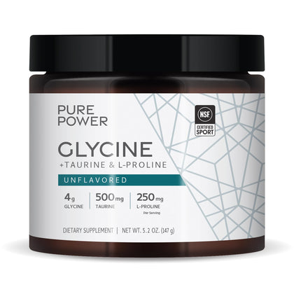 Dr. Mercola Pure Power Glycine + Taurine & L-Proline, Unflavored, 5.2 oz (147 g), 30 Servings (1 Jar), 4 g Glycine, 500 mg Taurine, 250 mg L-Proline, Non-GMO, NSF Certified for Sport