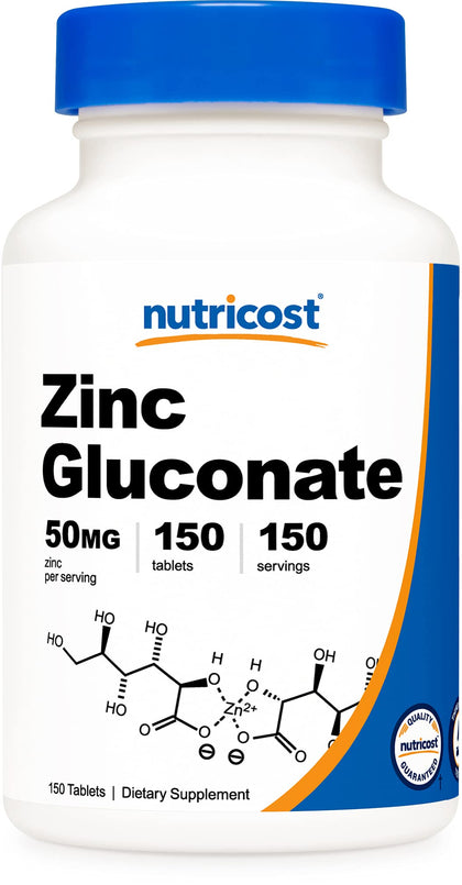 Nutricost Zinc Gluconate 150 Tablets (50mg) - Non-GMO, Gluten Free