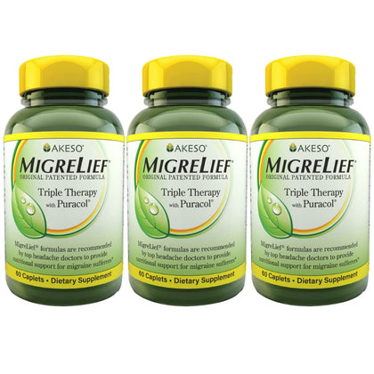 MigreLief Original Formula Triple Therapy with Puracol, 60 Count (Pack of 3)