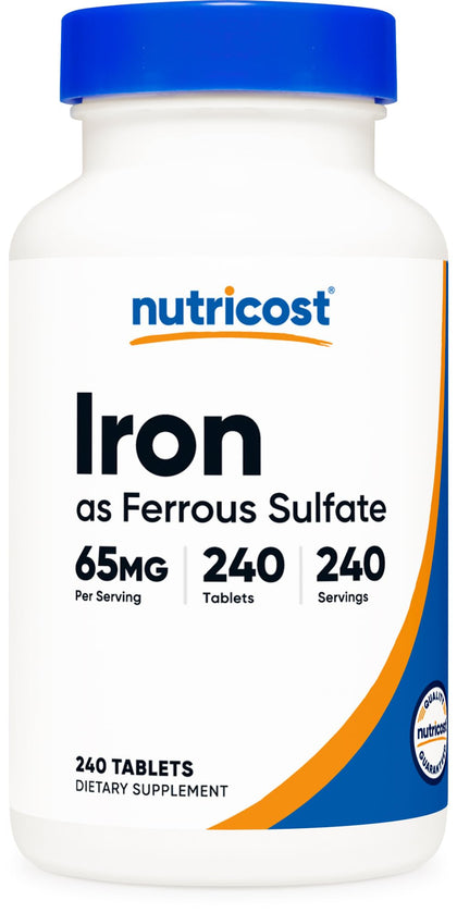 Nutricost Iron (As Ferrous Sulfate) 65mg, 240 Tablets - Non-GMO, Gluten Free