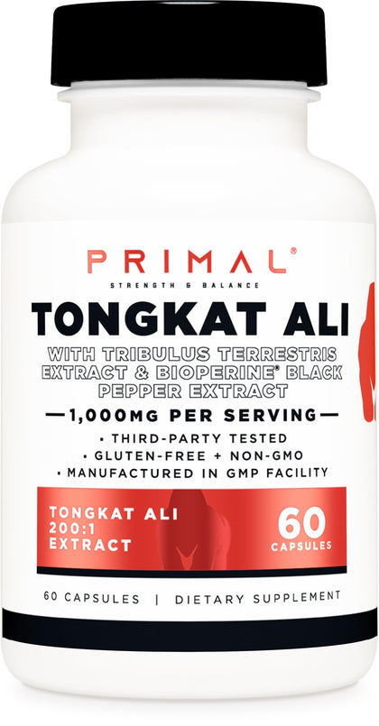 Primal Tongkat Ali Capsules (60 Capsules / 30 Servings, 1,000 mg Per Serving) | Modernized Traditional Energy and Performance Support for Men - Gluten Free, Non-GMO Herbal Nutritional Supplement