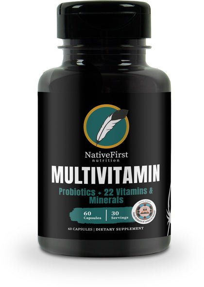 NativeFirst Multivitamin Complex Capsules: Inspired by Native American Wisdom | (60 Capsules / 22 Vitamins & Minerals + Probiotics) - Non-GMO, Gluten Free Vitamin & Mineral Supplement