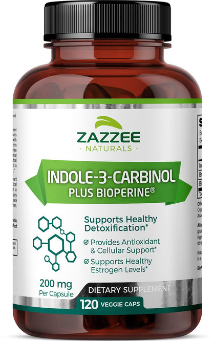 Zazzee High Absorption Indole-3-Carbinol (I3C), 200 mg per Capsule, 120 Vegan Capsules, 4 Month Supply, 5 mg BioPerine for Enhanced Absorption, 100% Vegetarian, All-Natural and Non-GMO