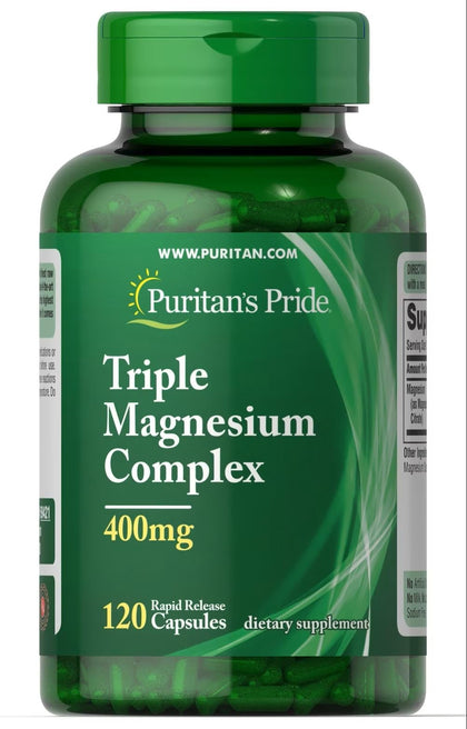 Puritan's Pride Triple Magnesium Complex, 400mg, Helps Maintain Healthy Bones, 120 Rapid Release Capsules