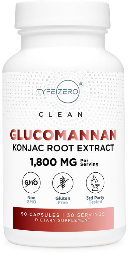 Type Zero Clean Glucomannan Konjac Root Extract (90 Capsules)(1,800 MG Per Serving) - 30 Servings, Non-GMO, Gluten Free