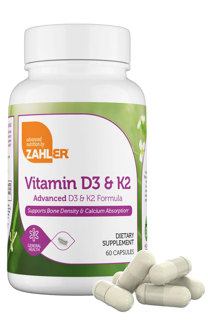 Zahler Vitamin D3 5000 IU K2 - Advanced Vitamin D3 K2 Formula - Bone Density & Calcium Absorption - Kosher Vegetarian MK7 Vitamin K2 D3 Vitamin Supplement - VIT D3 K2, Vitamin D K2 (60 Capsules)