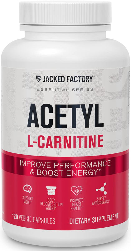 Jacked Factory Acetyl L Carnitine 750mg Supplement - Extra Strength L-Carnitine (ALCAR) for Energy, Body Recomposition, Memory & More - Zero Fillers - 120 Non GMO Veggie Pills