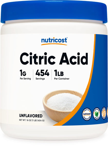 Nutricost Citric Acid Powder (1LB) - 1G Per Serving, Non-GMO, Gluten Free, Vegetarian Friendly (Expiry 1/01/2027)