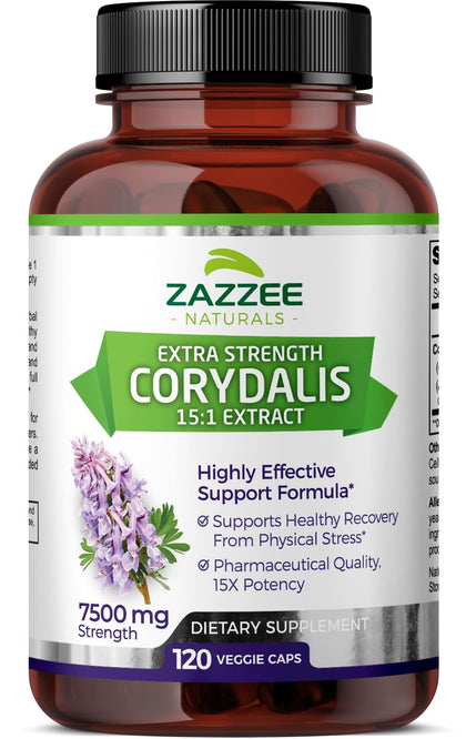 Zazzee Extra Strength Corydalis 15:1 Extract, 7500 mg Strength, 120 Vegan Capsules, Concentrated and Standardized 15X Extract, 100% Vegetarian, Premium Grade, Conolidine, All-Natural and Non-GMO