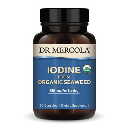 Dr. Mercola Iodine from Organic Seaweed, 650 mcg Per Serving, 30 Servings (60 Capsules), Dietary Supplement, Thyroid and Energy Support, Non-GMO, USDA Organic