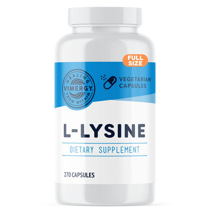 Vimergy L-Lysine 500MG Capsules, 270 Servings - Essential Amino Acid - Supports Immune System, Healthy Skin, Muscles, Bone & Tissue - Vegetarian, Non-GMO, No Gluten, Kosher (270 Count)