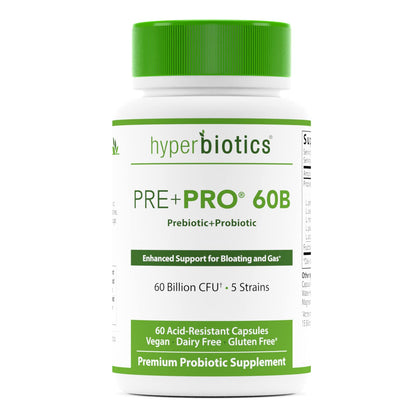 Hyperbiotics Pre Pro | Vegan Probiotics + Prebiotics | 60 Billion CFU | Daily Probiotic for Women and Men | Advanced Strength Digestive and Immune Health Support | Gluten and Dairy Free | 60 Capsules