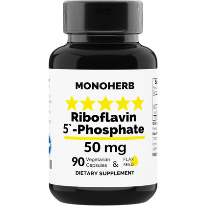 MONOHERB Riboflavin 5'-Phosphate 50 mg - 90 Vegetarian Capsules - Bioactive Vitamin B2 - Made in USA