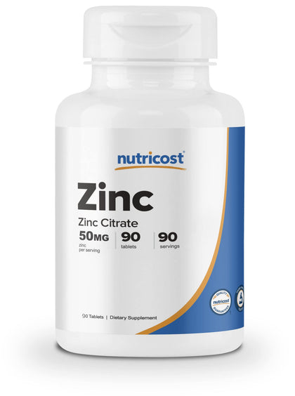 Nutricost Zinc 50mg, 90 Tablets - Zinc Citrate, Non-GMO, Gluten Free