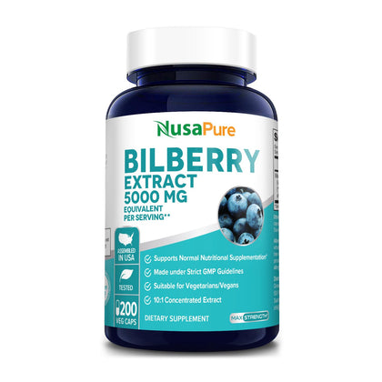 NusaPure Bilberry Extract 5,000mg 200 Vegetarian caps (Non-GMO, Gluten Free)