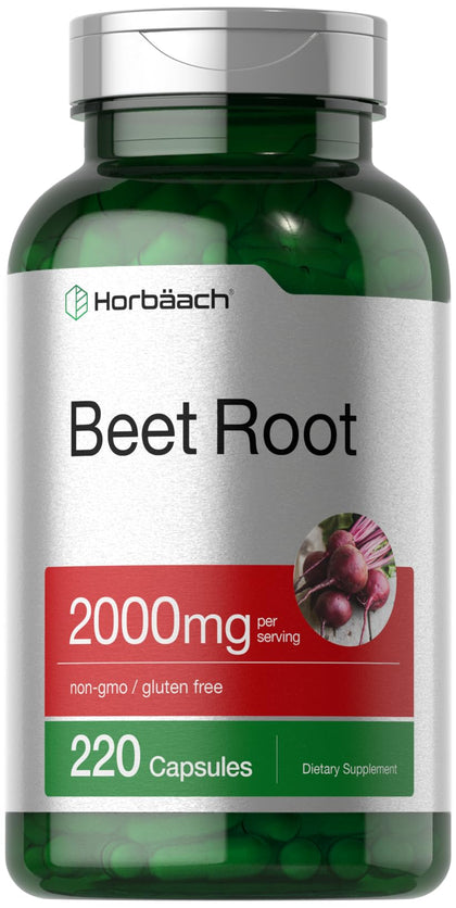 Horbäach Beet Root Powder Capsules | 220 Pills | Herbal Extract | Non-GMO, Gluten Free Supplement