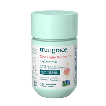 True Grace One Daily Womens Multivitamin Fermented Minerals, Organic Adaptogens & Mushrooms Whole Body Balance, Immune, Energy, Beauty Support - Non-GMO, Gluten Free, Soy Free - 30 Vegan Tablets