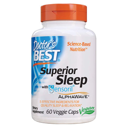 Doctor's Best Superior Sleep with Sensoril, Formula Contains Ashwagandha, 5-HTP, L-Theanine & GABA, 60 Count