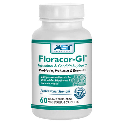 Floracor - Supports Gut & Intestinal Health - Premium Probiotic, Prebiotic and Enzyme Formula - 60 Vegetarian Capsules