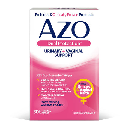 AZO Dual Protection | Urinary + Vaginal Support* | Prebiotic Plus Clinically Proven Women's Probiotic | Starts Working Within 24 Hours | Non-GMO | 30 Count