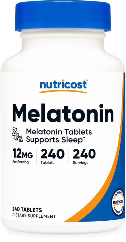 Nutricost Melatonin 12mg, 240 Tablets - 12mg Per Serving, Non-GMO, Gluten Free