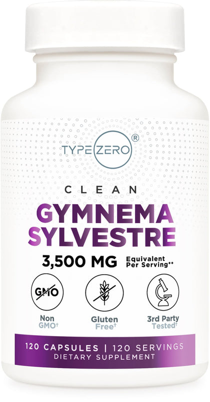 Type Zero Clean Gymnema Sylvestre Capsules (120 Servings, 3,500 MG Equivalent Per Serving) - Non-GMO, Gluten Free