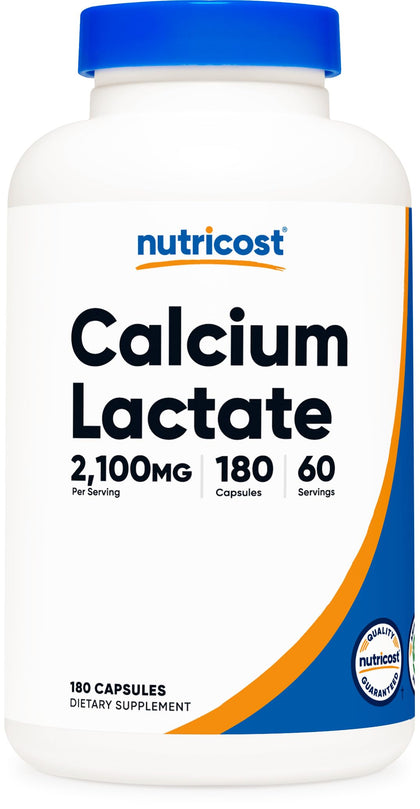 Nutricost Calcium Lactate 2,100mg; 180 Capsules - Vegan, Non-GMO and Gluten Free, 60 Servings