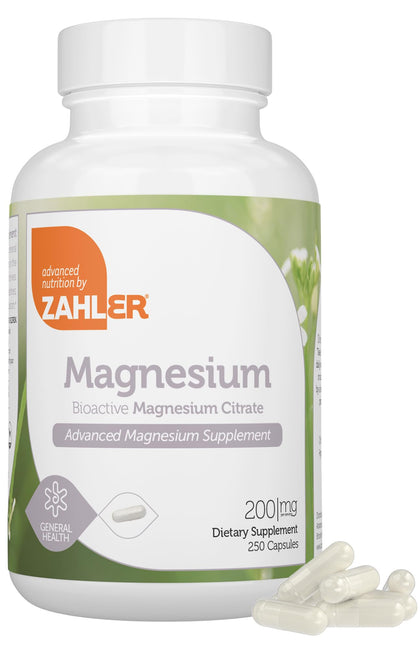 Zahler - Magnesium Supplement Capsules 200 mg (250 Count) Certified Kosher Bioactive Magnesium Citrate for Max Absorption - Natural Magnesium Mineral for Men & Women - Best Magnesium Supplements