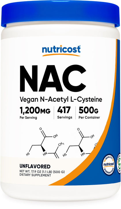 Nutricost N-Acetyl L-Cysteine (NAC) Powder 500 Grams - Vegan NAC, Non-GMO, Gluten Free