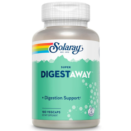 SOLARAY Super Digestaway Digestive Enzymes - Pancreatin, Papain, Ginger, Pepsin, Betaine HCl, Aloe Vera, and More - Digestion & Nutrient Absorption Support - Lab Verified - 180 VegCaps