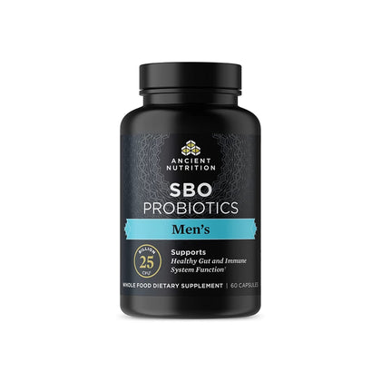 Probiotics for Men by Ancient Nutrition, SBO Probiotics Men's 60 Ct, for Gut Health, Digestive and Immune Support, Boosts Muscle Mass and Fat Metabolism, 25 Billion CFUs* Per Serving