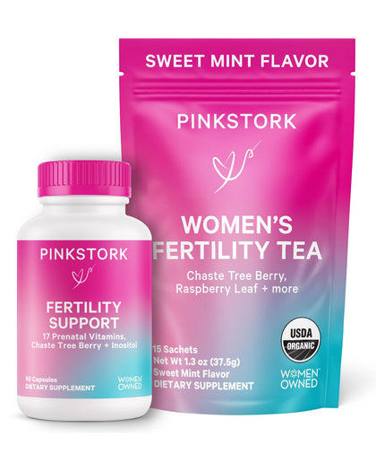 Pink Stork Fertility Bundle - Conception Tea and Supplements for Women, Prenatal Vitamins with Ashwagandha, Inositol, Vitex and Folate to Help Support Hormone Balance for Women, 2 Pack