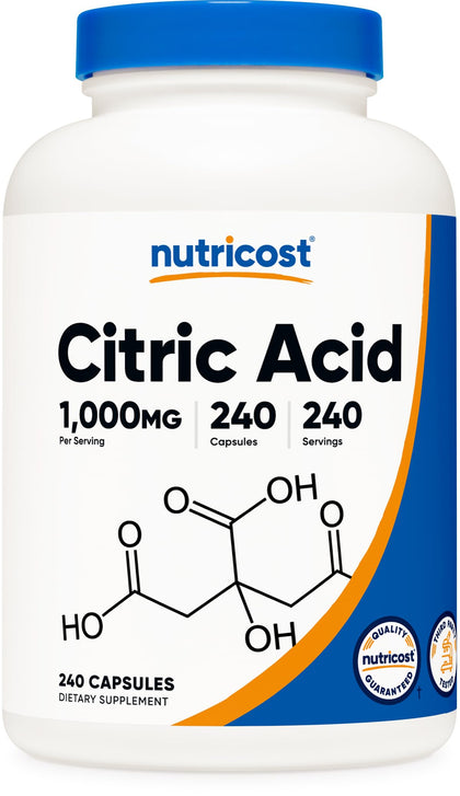 Nutricost Citric Acid 1000mg (1 gram), 240 Capsules - Gluten Free, Non-GMO