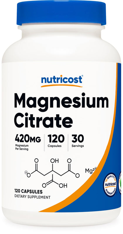 Nutricost Magnesium Citrate 420mg, 120 Veggie Capsules - 30 Servings, Gluten Free, Non-GMO Supplement