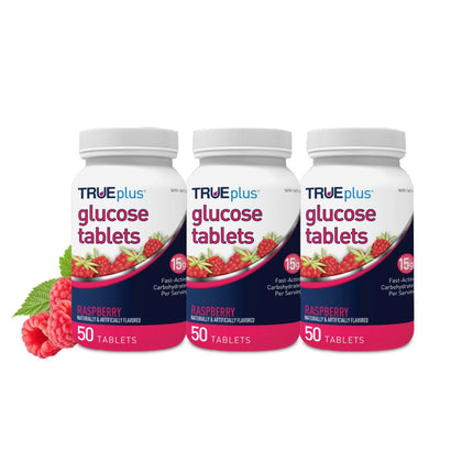 TRUEplus® Glucose Tablets, Raspberry Flavor - 50ct Bottle - 3 Pack