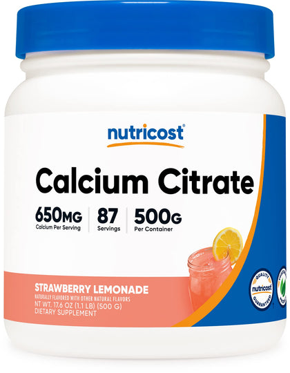 Nutricost Calcium Citrate Powder (500 Grams) (Strawberry Lemonade)